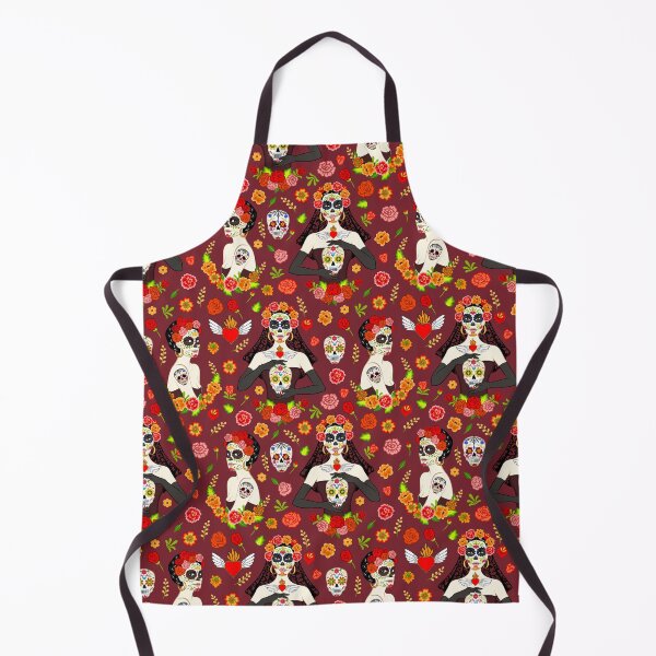 Item preview, Day of the Dead Woman with Sugar Skull Makeup and Flowers on Red designed and sold by Sveta Aho.