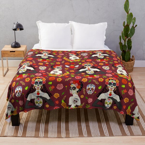 Item preview, Day of the Dead Woman with Sugar Skull Makeup and Flowers on Red designed and sold by Sveta Aho.