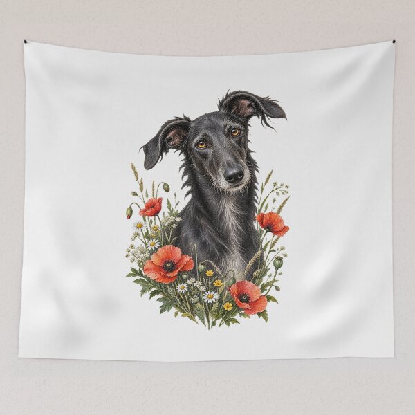 Item preview, Black Lurcher Poppy Flower Portrait designed and sold by AMICO77.