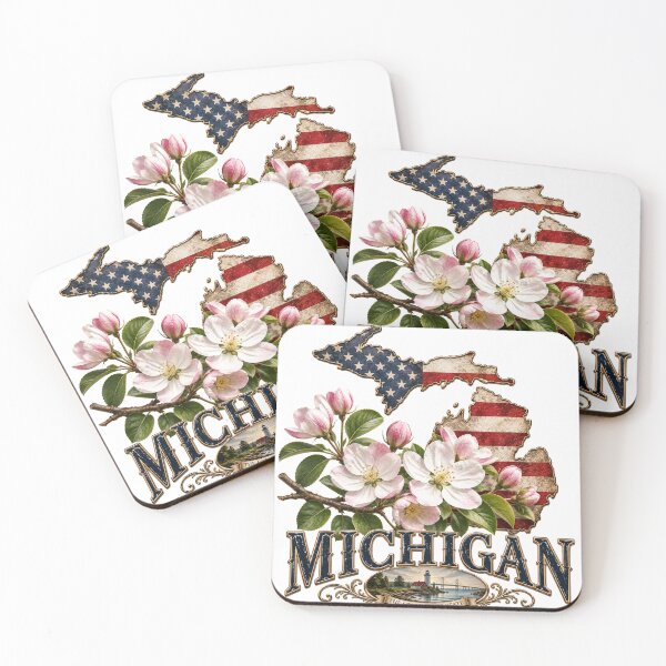 Item preview, Michigan Apple Blossom State Flower American Flag Shirt – Great Lakes State Patriotic T-Shirt designed and sold by MOELYA.