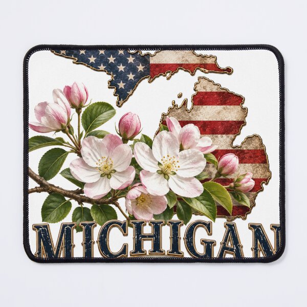 Item preview, Michigan Apple Blossom State Flower American Flag Shirt – Great Lakes State Patriotic T-Shirt designed and sold by MOELYA.