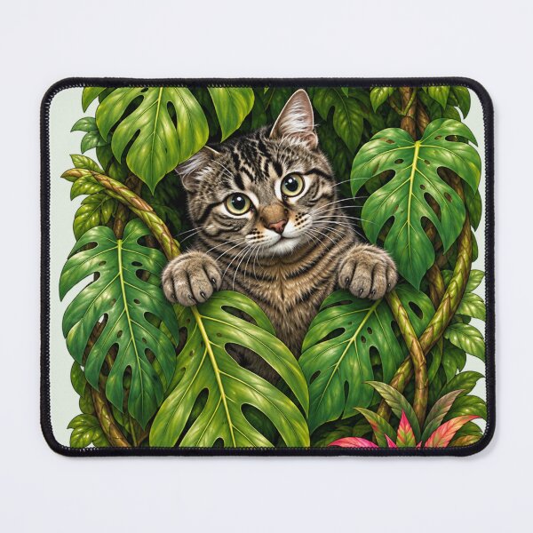 Item preview, Jungle Cat Peeking Through Tropical Leaves designed and sold by Moxie-Cat-Universe.