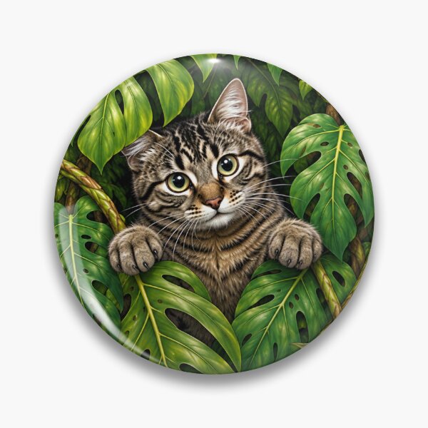 Item preview, Jungle Cat Peeking Through Tropical Leaves designed and sold by Moxie-Cat-Universe.