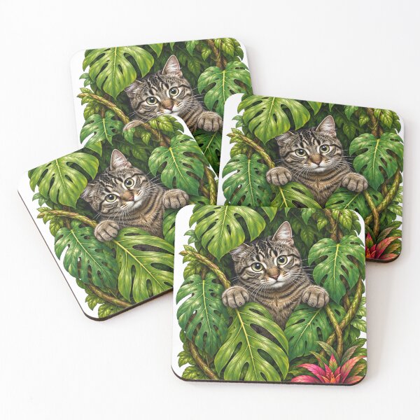 Item preview, Jungle Cat Peeking Through Tropical Leaves designed and sold by Moxie-Cat-Universe.