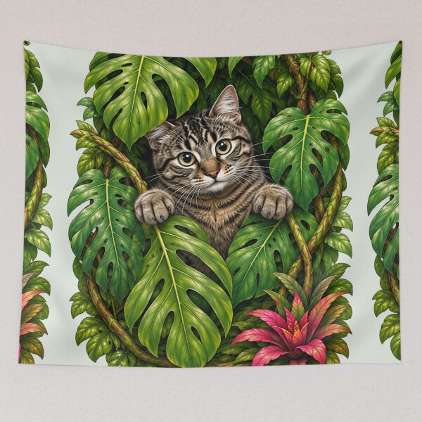 Item preview, Jungle Cat Peeking Through Tropical Leaves designed and sold by Moxie-Cat-Universe.