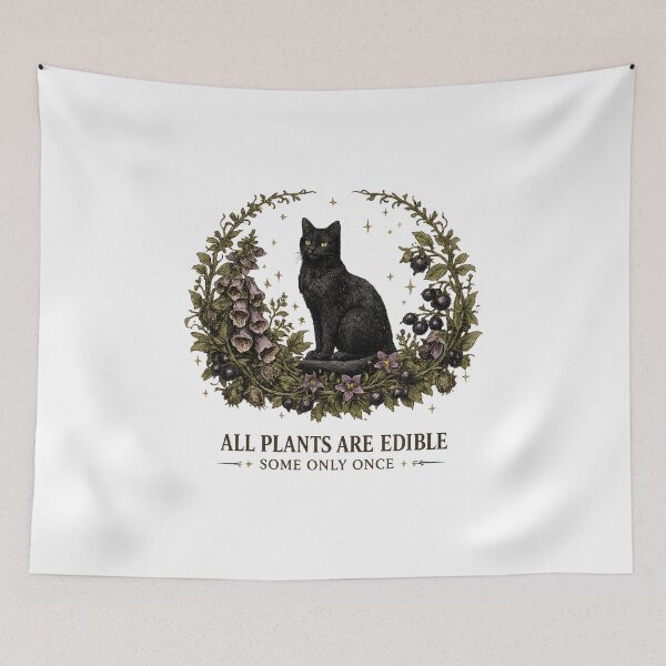 Item preview, All Plants Are Edible Shirt: Some Only Once, Black Cat Toxic Plants Botanical Graphic designed and sold by greatmar1.