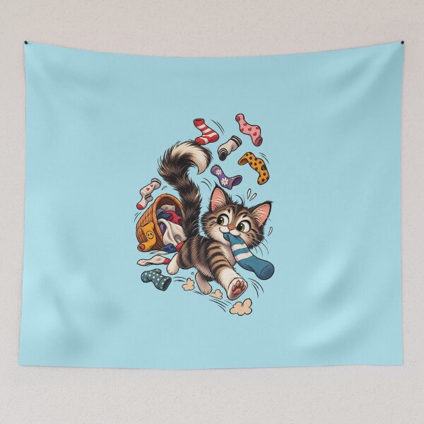 Item preview, Playful Cat and Flying Socks designed and sold by NucciCollective.