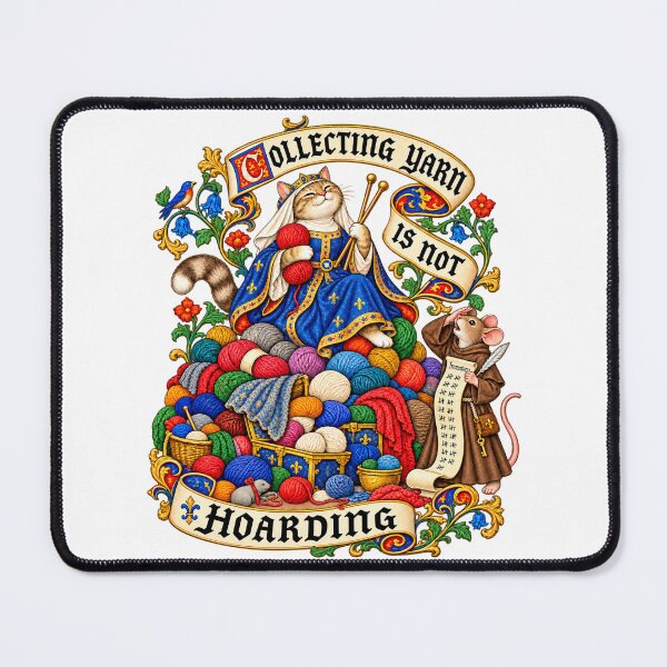 Item preview, Collecting Yarn Is Not Hoarding – Medieval Cat Knitting Humor designed and sold by TWPub.
