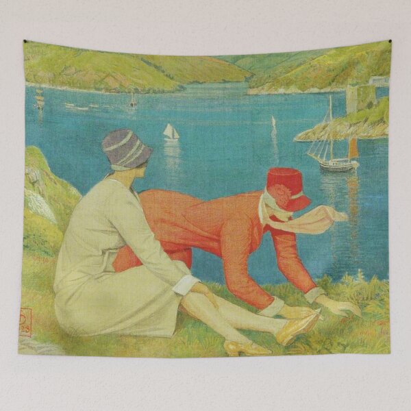 Item preview, The Botanists Print, Joseph Edward Southall Arts and Crafts Painting, Vintage Seaside Couple, Botanical Art Lovers designed and sold by RickE.
