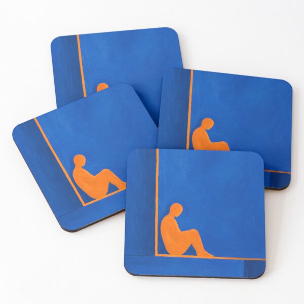 Item preview, At the Corner – Modern Abstract Figure Art in Blue and Orange designed and sold by Moodzu.