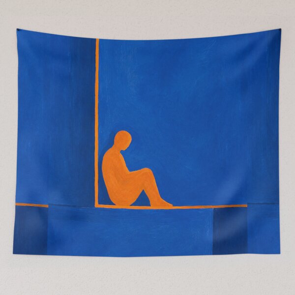 Item preview, At the Corner – Modern Abstract Figure Art in Blue and Orange designed and sold by Moodzu.