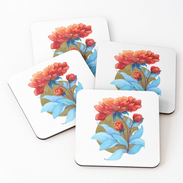 Item preview, Held by the Sun, Red Flowers and Blue Leaves Watercolour designed and sold by ArithraStudio.