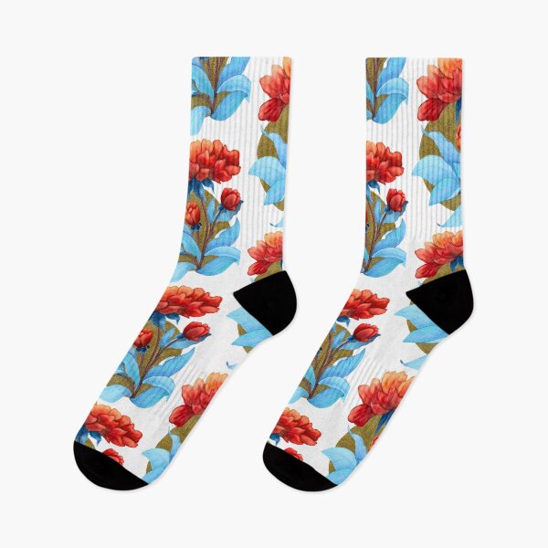 Item preview, Held by the Sun, Red Flowers and Blue Leaves Watercolour designed and sold by ArithraStudio.