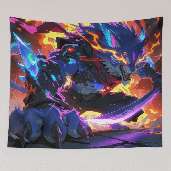 Item preview, Blue Beast Unleashed in Flame and Might (V2) designed and sold by SabaMirzique.