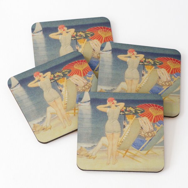 Item preview, Parasols Print, Joseph Edward Southall Vintage Arts and Crafts Beach Painting, 1920s Seaside Scene, Coastal Art Lovers designed and sold by RickE.
