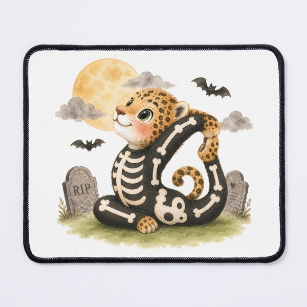 Item preview, Halloween Yoga Jaguar in King Pigeon Pose – Cute Skeleton Costume designed and sold by YogiAnimalArt.