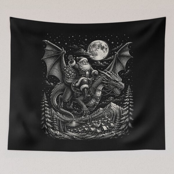 Item preview, Santa Claus Riding a Dragon – Vintage Christmas Fantasy designed and sold by SOUFIANE1991.