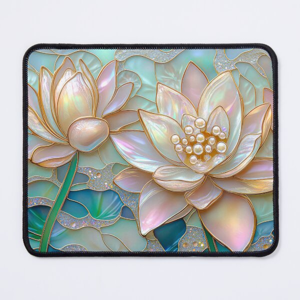 Item preview, Lotus Pearl Pink and Green Stained Glass Art designed and sold by MargaretWiktor.