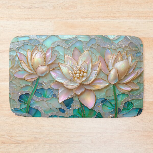 Item preview, Lotus Pearl Pink and Green Stained Glass Art designed and sold by MargaretWiktor.