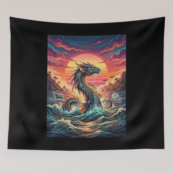 Item preview, Ocean Dragon Retro Sunset Fantasy Art Design designed and sold by snowry.