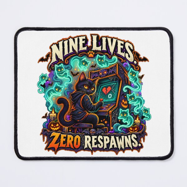 Item preview, Nine Lives Zero Respawns – Funny Halloween Black Cat Gamer Design designed and sold by FZ Designs.