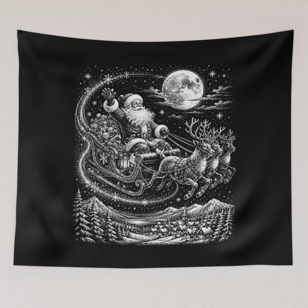 Item preview, Santa and Reindeer Under the Christmas Moon – Vintage Christmas Fantasy designed and sold by SOUFIANE1991.
