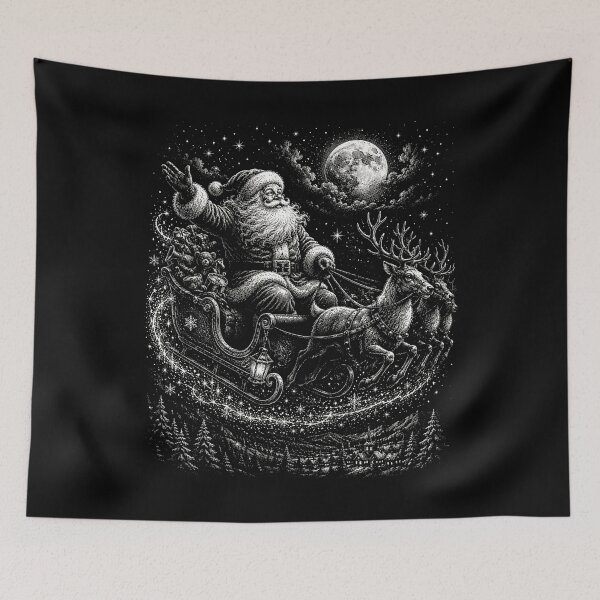 Item preview, Santa and Reindeer Under the Christmas Moon – Vintage Christmas Fantasy designed and sold by SOUFIANE1991.