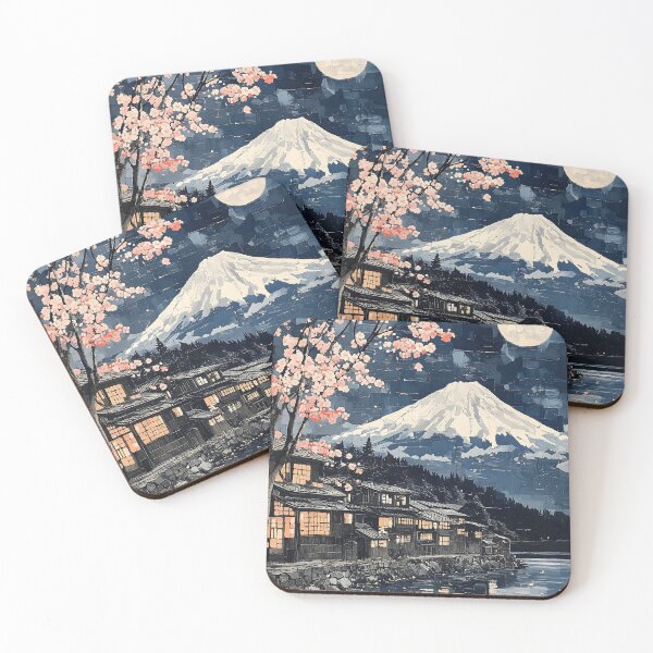 Item preview, Japanese Moonlit Village Mount Fuji Sakura Street Glow designed and sold by mildaclairmo.