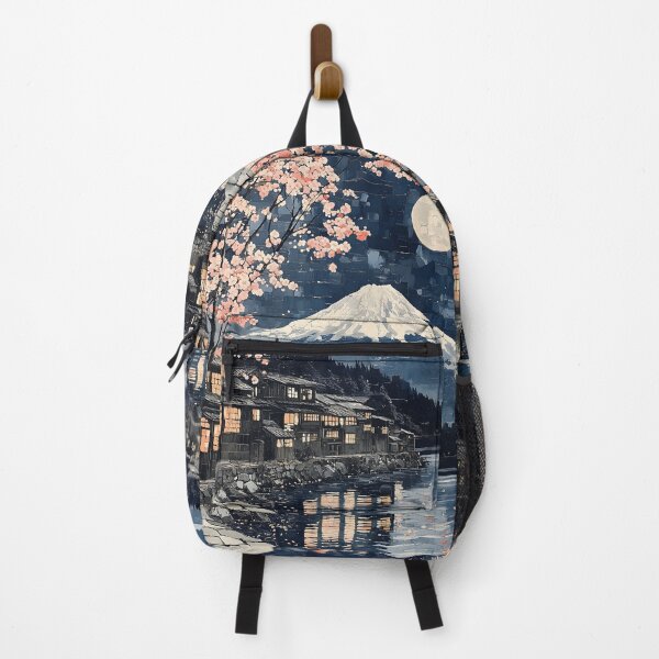 Item preview, Japanese Moonlit Village Mount Fuji Sakura Street Glow designed and sold by mildaclairmo.