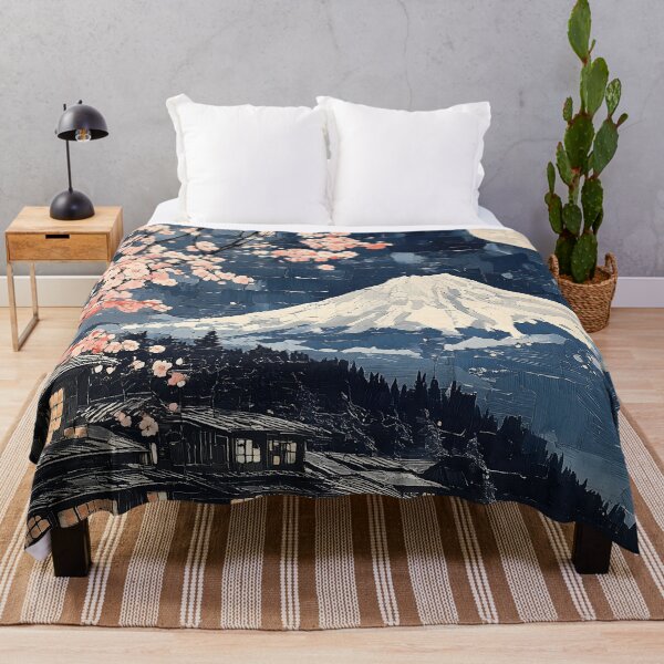 Item preview, Japanese Moonlit Village Mount Fuji Sakura Street Glow designed and sold by mildaclairmo.