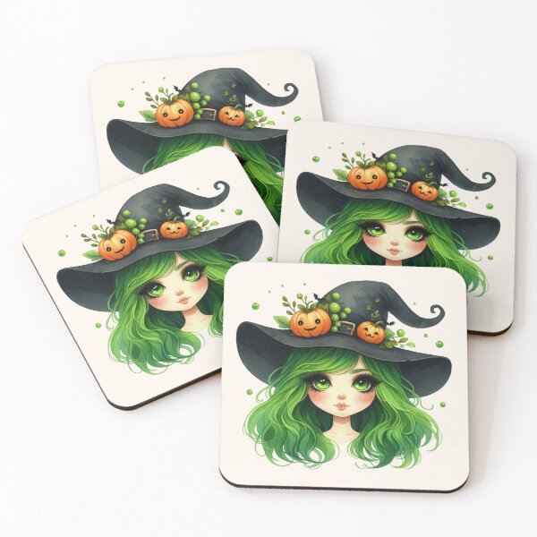 Item preview, Cute Halloween Witch Girl with Green Hair and Pumpkin Hat designed and sold by SweetLilith.