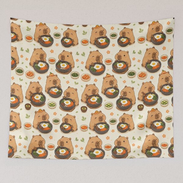 Item preview, Capybara Bibimbap Bowl Kawaii Food Pattern designed and sold by Soft Berry Studio.