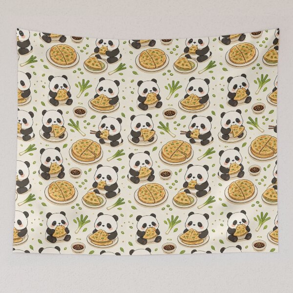 Item preview, Panda Scallion Pancake Kawaii Food Pattern designed and sold by Soft Berry Studio.