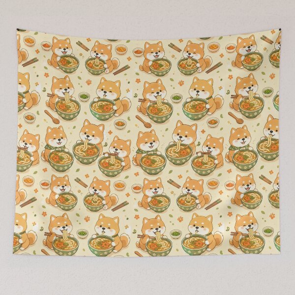 Item preview, Shiba Inu Curry Udon Kawaii Food Pattern designed and sold by Soft Berry Studio.