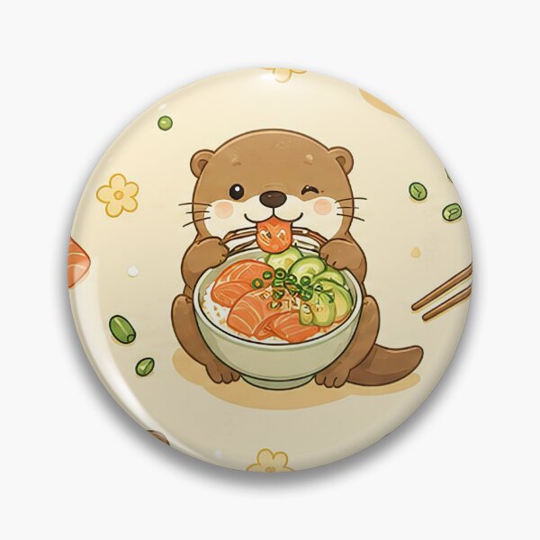 Item preview, Otter Salmon Rice Bowl Kawaii Food Pattern designed and sold by Soft Berry Studio.