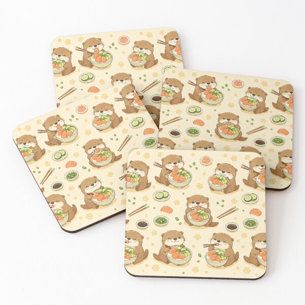 Item preview, Otter Salmon Rice Bowl Kawaii Food Pattern designed and sold by Soft Berry Studio.