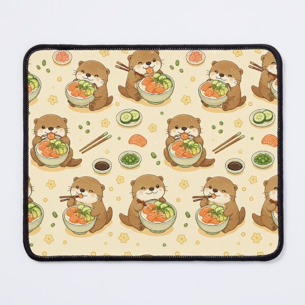 Item preview, Otter Salmon Rice Bowl Kawaii Food Pattern designed and sold by Soft Berry Studio.