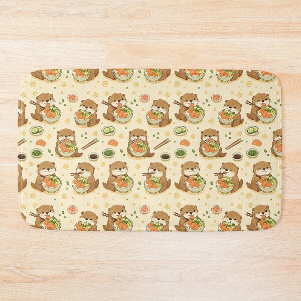 Item preview, Otter Salmon Rice Bowl Kawaii Food Pattern designed and sold by Soft Berry Studio.