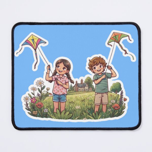 Item preview, Joy in the Countryside: Children Flying Colorful Kites designed and sold by mimiartes.