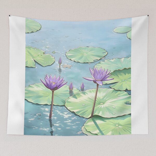 Item preview, Purple Lotus Pond – Tropical Botanical Nature Illustration designed and sold by Spirit of Siam.
