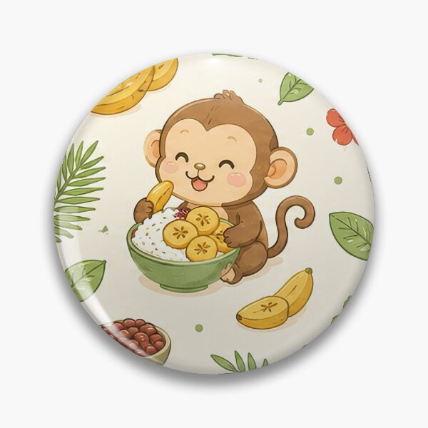 Item preview, Monkey Plantain Rice Kawaii Food Pattern designed and sold by Soft Berry Studio.