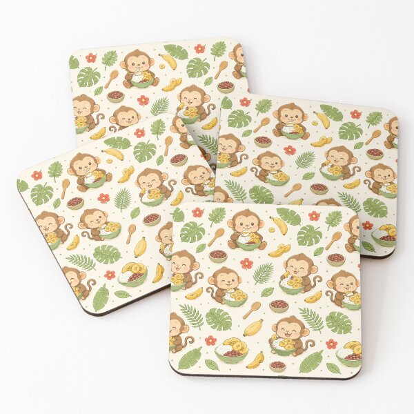Item preview, Monkey Plantain Rice Kawaii Food Pattern designed and sold by Soft Berry Studio.