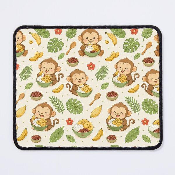 Item preview, Monkey Plantain Rice Kawaii Food Pattern designed and sold by Soft Berry Studio.