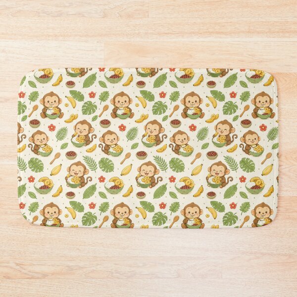 Item preview, Monkey Plantain Rice Kawaii Food Pattern designed and sold by Soft Berry Studio.