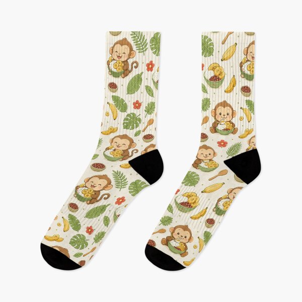 Item preview, Monkey Plantain Rice Kawaii Food Pattern designed and sold by Soft Berry Studio.