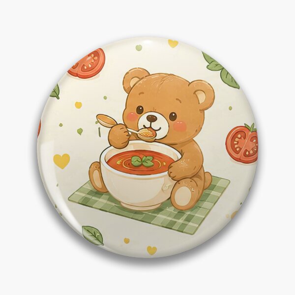 Item preview, Teddy Bear Tomato Soup Kawaii Food Pattern designed and sold by Soft Berry Studio.