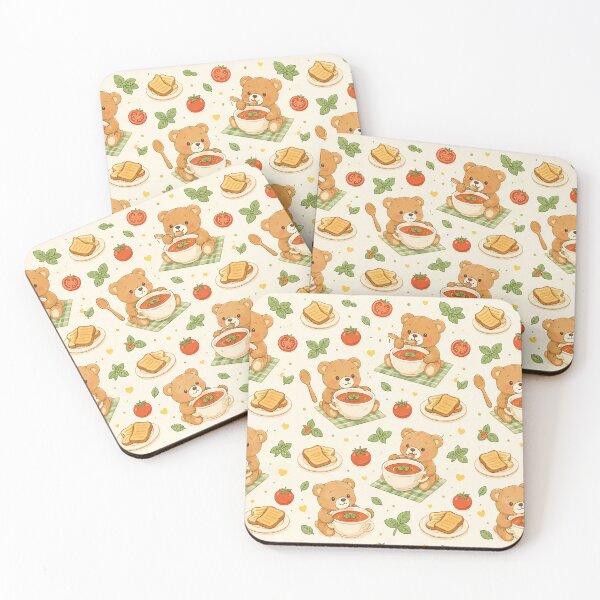 Item preview, Teddy Bear Tomato Soup Kawaii Food Pattern designed and sold by Soft Berry Studio.