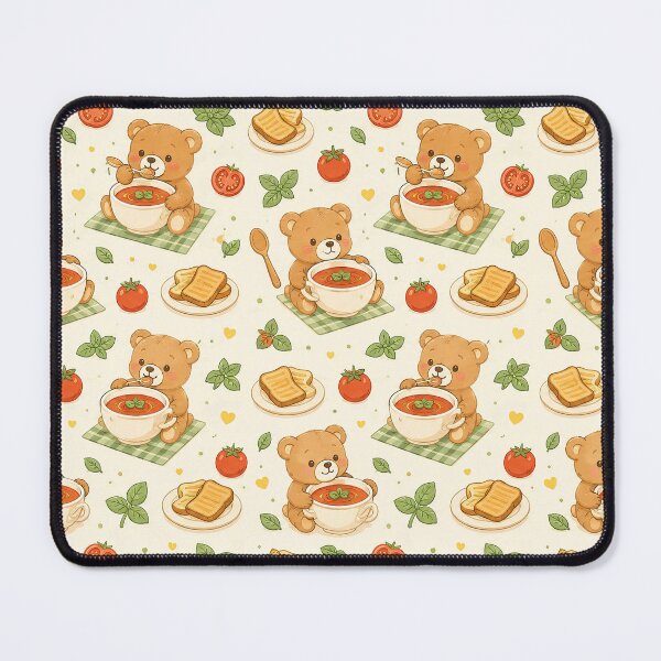 Item preview, Teddy Bear Tomato Soup Kawaii Food Pattern designed and sold by Soft Berry Studio.