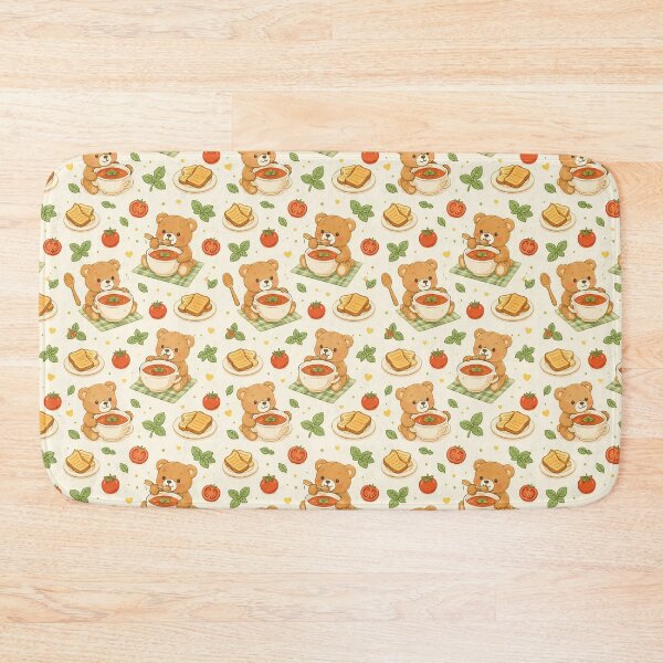 Item preview, Teddy Bear Tomato Soup Kawaii Food Pattern designed and sold by Soft Berry Studio.