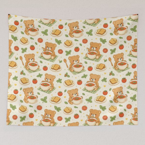 Item preview, Teddy Bear Tomato Soup Kawaii Food Pattern designed and sold by Soft Berry Studio.